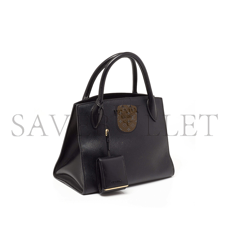 Pra*a black saffiano cuir leather small monochrome tote 1ba156 (26*20*10cm)